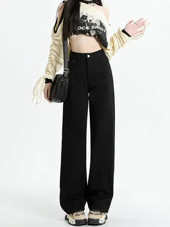 清仓捡漏外贸美式牛仔裤春秋季宽松直筒阔腿高街百搭牛仔裤子图片