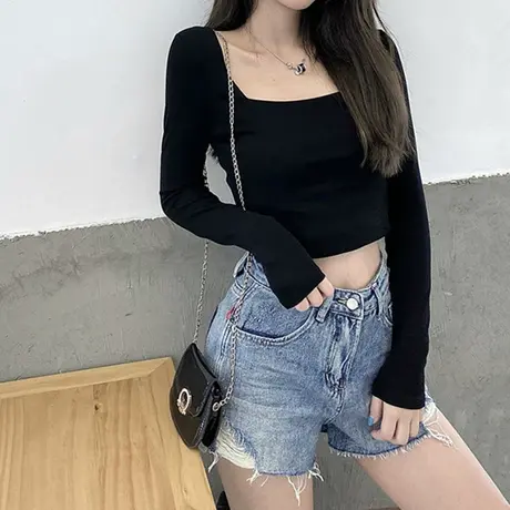 2024年早秋季新款春秋修身打底衫内搭短款长袖t恤女装潮ins上衣服商品大图