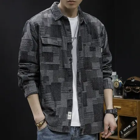 牛仔衬衫男2024新款春秋长袖宽松ins潮大码休闲衬衣工装外套春季商品大图