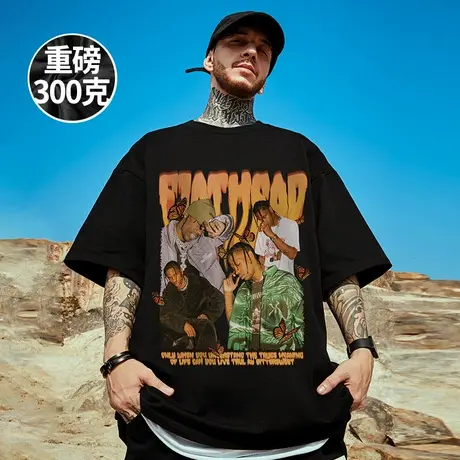 2024重磅300克加肥加大宽松情侣T恤男款纯棉胖子大码男装短袖半袖商品大图