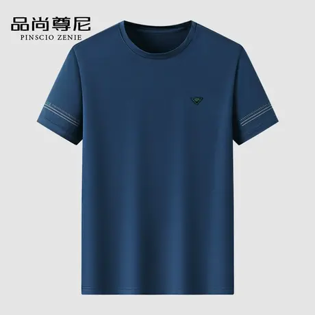 【凉感冰丝】男士夏季上衣胸口小标点缀圆领冰丝短袖T恤衫爸爸装商品大图