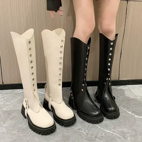 小众设计款烟筒靴女可拆卸两穿马丁靴松糕厚底短靴时尚百搭中筒靴图片