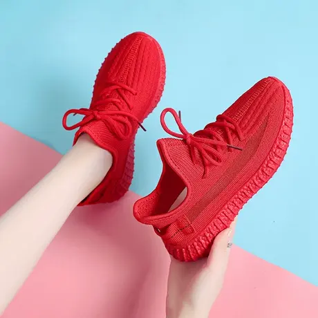 小红鞋女夏季大红色椰子鞋休闲百搭纯红色运动鞋老北京布鞋女妈妈商品大图