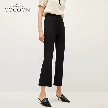 missCOCOON黑色裤子女夏2023新款高腰显瘦垂感开叉设计微喇休闲裤商品大图