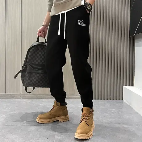 加绒卫裤男冬季2023新款宽松束脚字母休闲裤时尚百搭保暖运动长裤商品大图