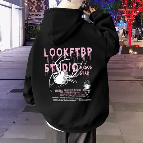 加厚加绒美式纯棉连帽卫衣男春秋季2025新款宽松潮牌情侣高街外套商品大图