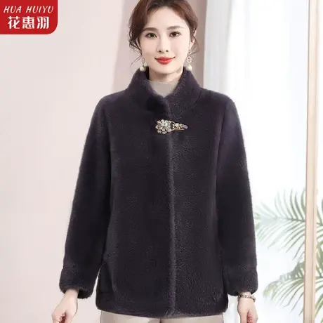 妈妈秋冬装水貂绒外套中老年女冬季洋气高贵新款加绒皮毛一体大衣商品大图