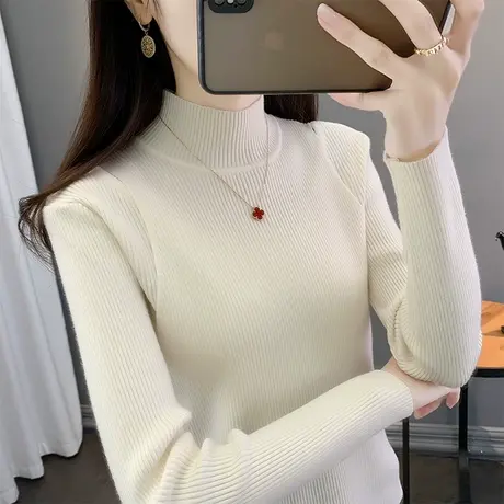 半高领毛衣女弹力打底衫2023秋冬新款套头外穿针织衫内搭洋气上衣商品大图