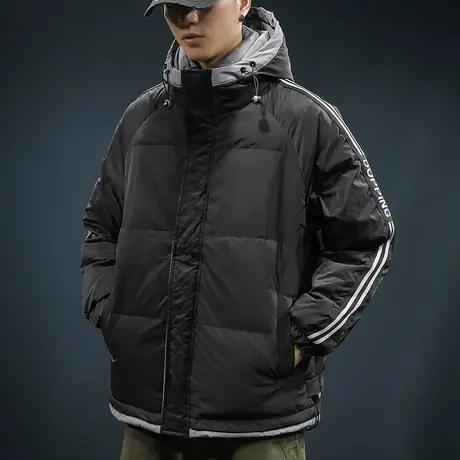 2024新款男士美式休闲鸭绒面包服外套冬季潮牌保暖加厚连帽羽绒服商品大图