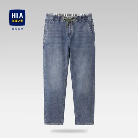 HLA/海澜之家宽松小脚牛仔裤2023热卖松紧腰系带微弹九分裤子图片