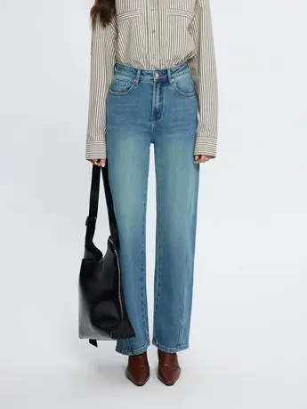 美式复古宽松直筒裤女2024春季新款显瘦百搭高腰宽松直筒裤烟管裤图片