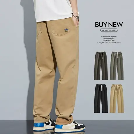 卡其色休闲裤男款夏季薄款阔腿裤男生直筒宽松纯棉工装男士男裤子商品大图