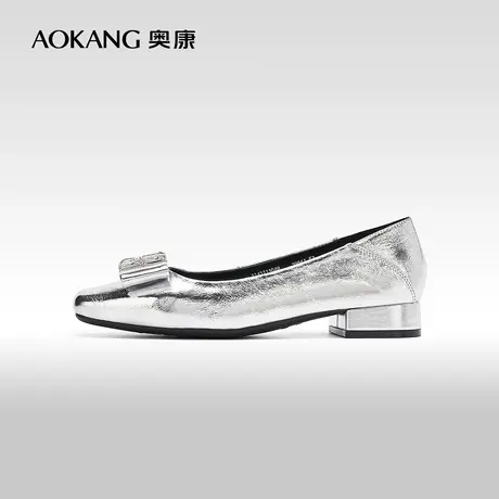 【门店发货】奥康女鞋 2024春季新款真皮方头浅口一脚蹬简约单鞋图片