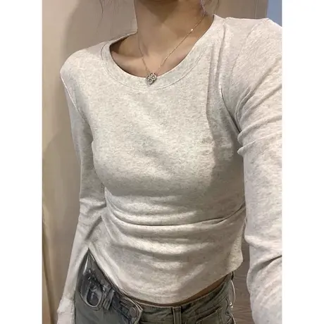 纯棉内搭打底衫女2024新款春季修身显瘦长袖T恤韩版洋气上衣体恤图片
