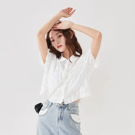 2022夏季短袖衬衫女唐狮新款设计感减龄短上衣小众百搭夏日小衫图片