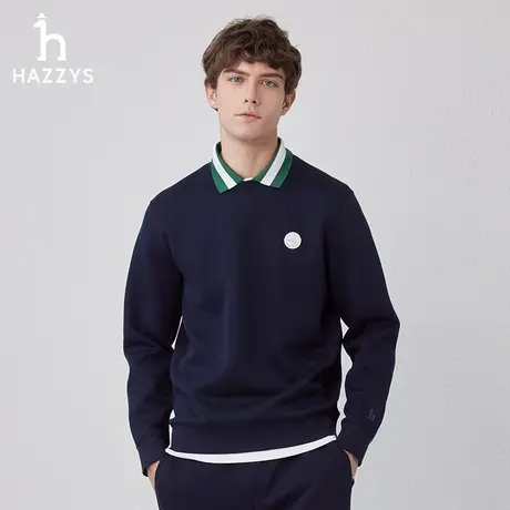 【商场同款】Hazzys哈吉斯2024春季新品圆领休闲卫衣长袖男装潮流图片