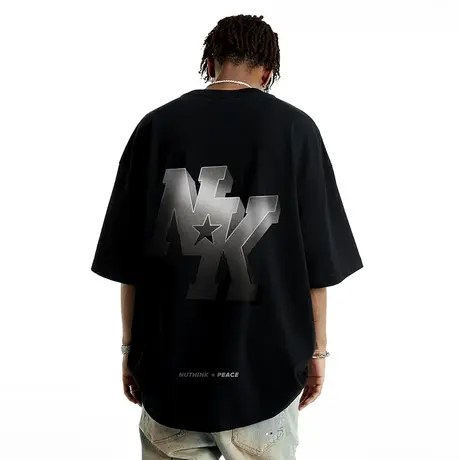 Nuthink潮流五角星短袖T恤男潮夏季国潮宽松潮牌大码半袖男款体恤商品大图