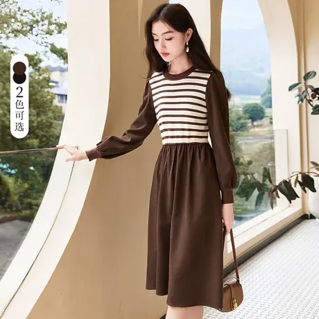 【直播间闪降】香影假两件针织连衣裙女2023秋冬新款气质大衣裙子图片