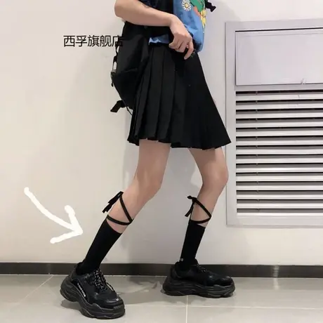 中筒袜潮牌绑带交叉学院洛丽塔日系ins软妹长筒小腿袜COS商品大图