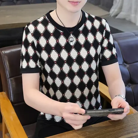 短袖T恤男夏装薄款上衣圆领卫衣青少年冰丝半袖休闲男装夏季汗衫商品大图