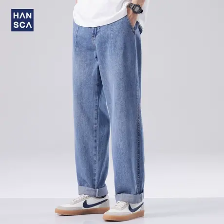 hansca日系哈伦牛仔裤男春季新款潮牌水洗裤子宽松直筒阔腿长裤男商品大图