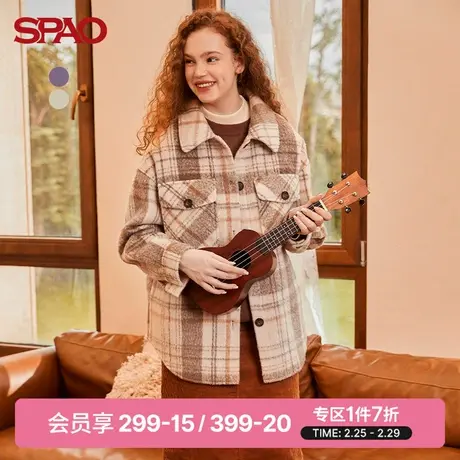 SPAO女士外套春季COCO小熊衬衫式格纹开衫外套SPJWB4TI02图片