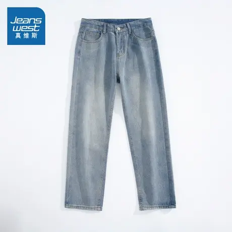 VT真维斯男装 2024春季新款 时尚休闲舒适直筒长裤潮流磨白牛仔裤商品大图