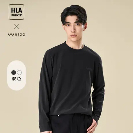 HLA海澜之家轻商务长袖T恤2023秋季新款柔软弹力经典内搭上衣男商品大图