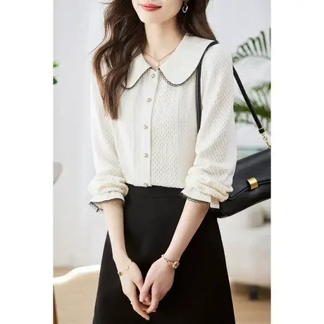 时尚气质淑女花边衬衫2023年春季新款温柔简约百搭娃娃领减龄上衣商品大图