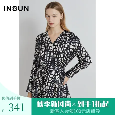 恩裳2023春季新款简约V领不规则几何水彩晕染艺术感衬衫图片