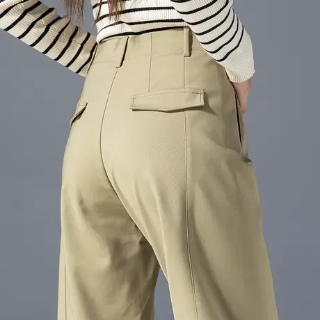 莫代尔女裤卡其色裤子女2023新款春秋小个子九分裤休闲萝卜哈伦裤商品大图