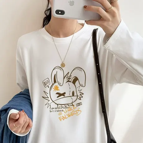 设计感心机开叉磨毛打底衫2022秋冬新款宽松显瘦中长款上衣T恤女图片