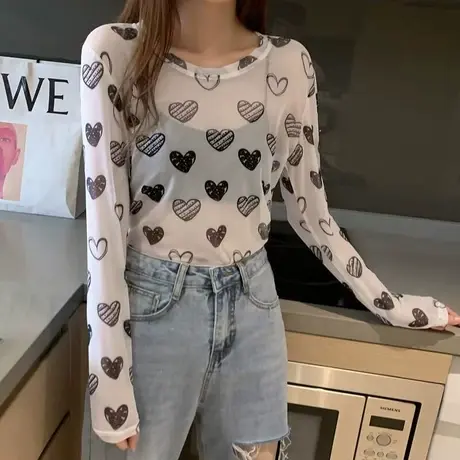 T恤设计感夏季女装2023新款潮网纱防晒衫宽松百搭扎染长袖上衣女图片