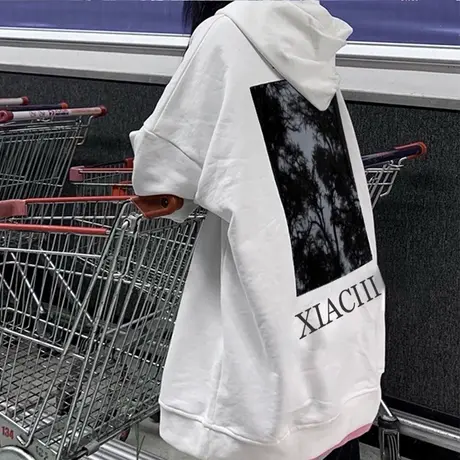 ins超火卫衣oversize外套女春秋款落肩欧美复古vibe高街连帽上衣图片