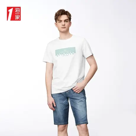 海一家清新字母印花短T2023夏季新款时尚休闲舒适圆领短袖T恤男图片