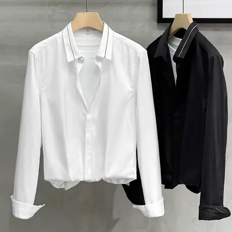 高级感衬衫男商务休闲免烫设计感男士衬衣长袖春秋2023新款潮流商品大图