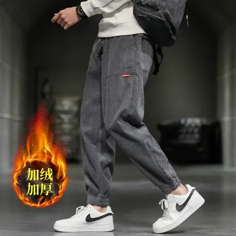 博澳绒休闲裤男士春秋冬季新款束脚卫裤加厚灯芯绒运动长裤子男潮商品大图