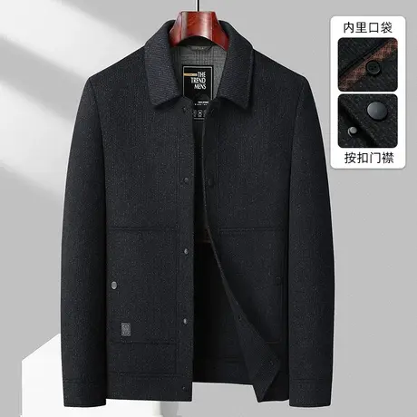 秋冬季新款双面呢夹克男士休闲短款翻领百搭羊毛呢子茄克外套男装商品大图