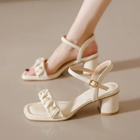 2023新款凉鞋女夏季法式时尚百搭温柔晚晚风配裙子粗跟气质高跟鞋商品大图