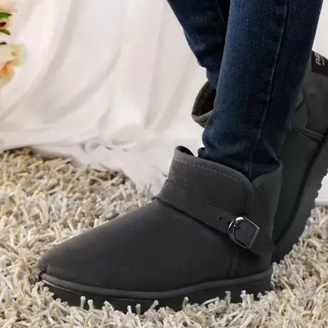 2023冬季新品雪地靴女短筒搭扣加绒防滑厚底棉靴雪地棉短靴保暖鞋商品大图