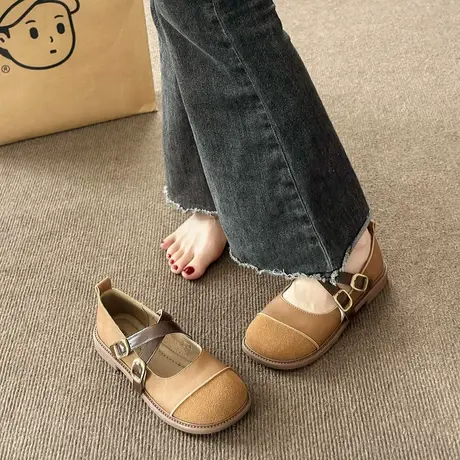 2023新款夏季法式交叉扣玛丽珍鞋女鞋文艺复古小皮鞋软底平底单鞋商品大图