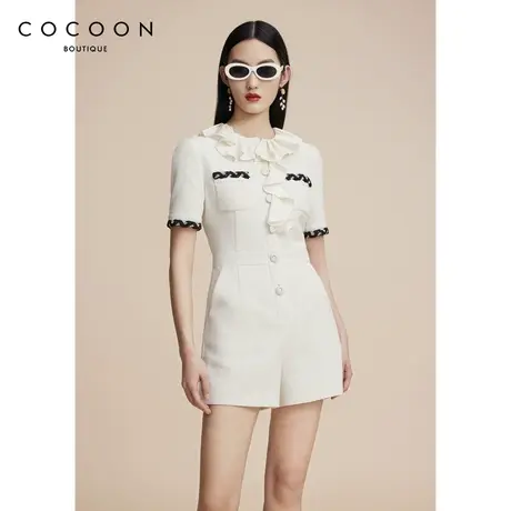 可可尼COCOON商场同款连体裤2024秋新款小香风黑白撞色收腰连体裤图片