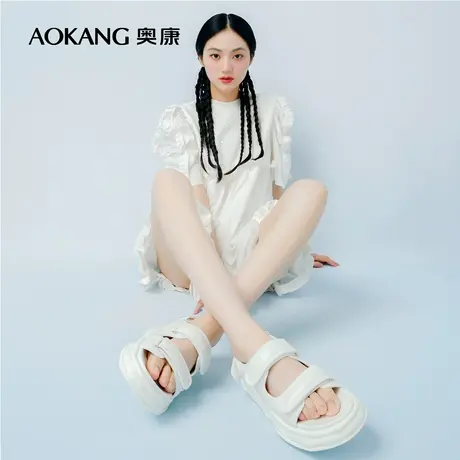 奥康女鞋夏季新品厚底增高魔术贴溶解底休闲女凉鞋潮流运动沙滩鞋图片