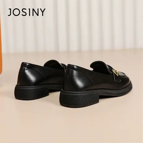Josiny/卓诗尼单鞋女鞋2024新款春季配裙子复古气质粗跟小皮鞋子商品大图