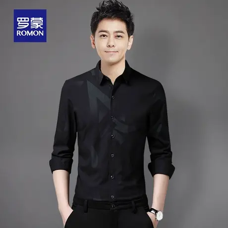罗蒙衬衣男2023秋冬季新款时尚修身翻领上衣服中青年潮流男士衬衫商品大图