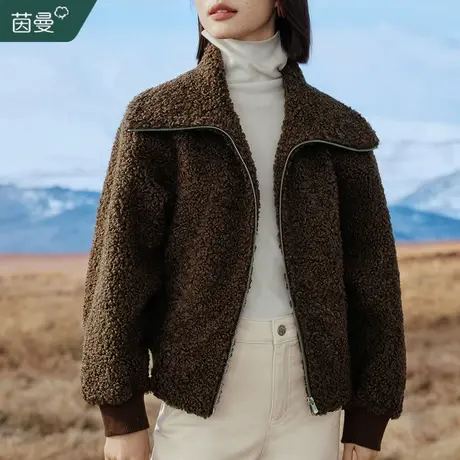 茵曼小个子羊羔绒短外套女2023冬季新款保暖宽松开衫上衣加厚棉衣商品大图