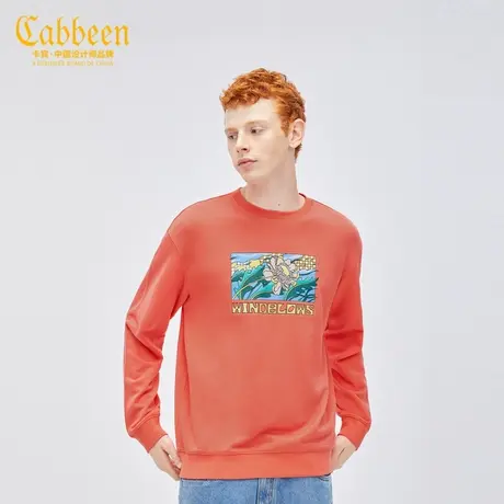 【清仓2件189元】卡宾都市男装桃红休闲圆领长袖卫衣印花上衣商品大图