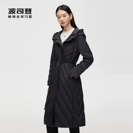 波司登奥莱女装鹅绒中长款舒适零压连帽设计腰带修身气质羽绒服商品大图