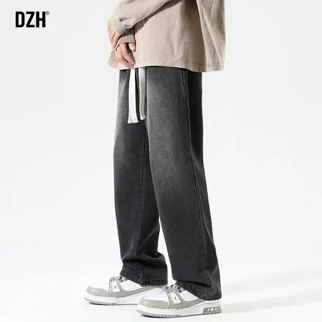 男士烟灰色牛仔裤男直筒潮牌宽松休闲裤2023年新款秋季松紧腰裤子商品大图