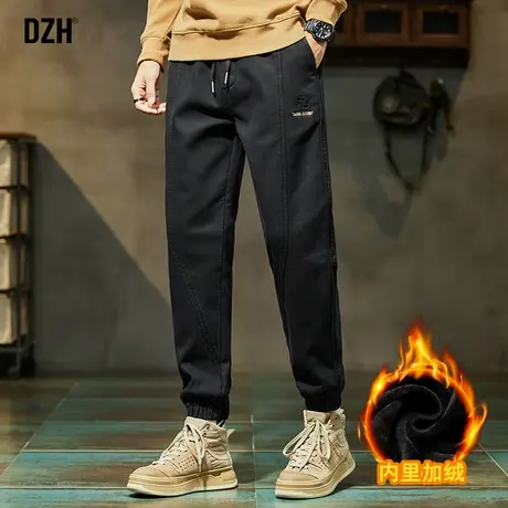 男士刺绣加绒裤子男款冬季宽松加厚休闲长裤百搭2023新款束脚男裤商品大图